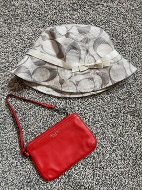 Coach Bucket Hat and Coach Red Leather Wallet Bundle